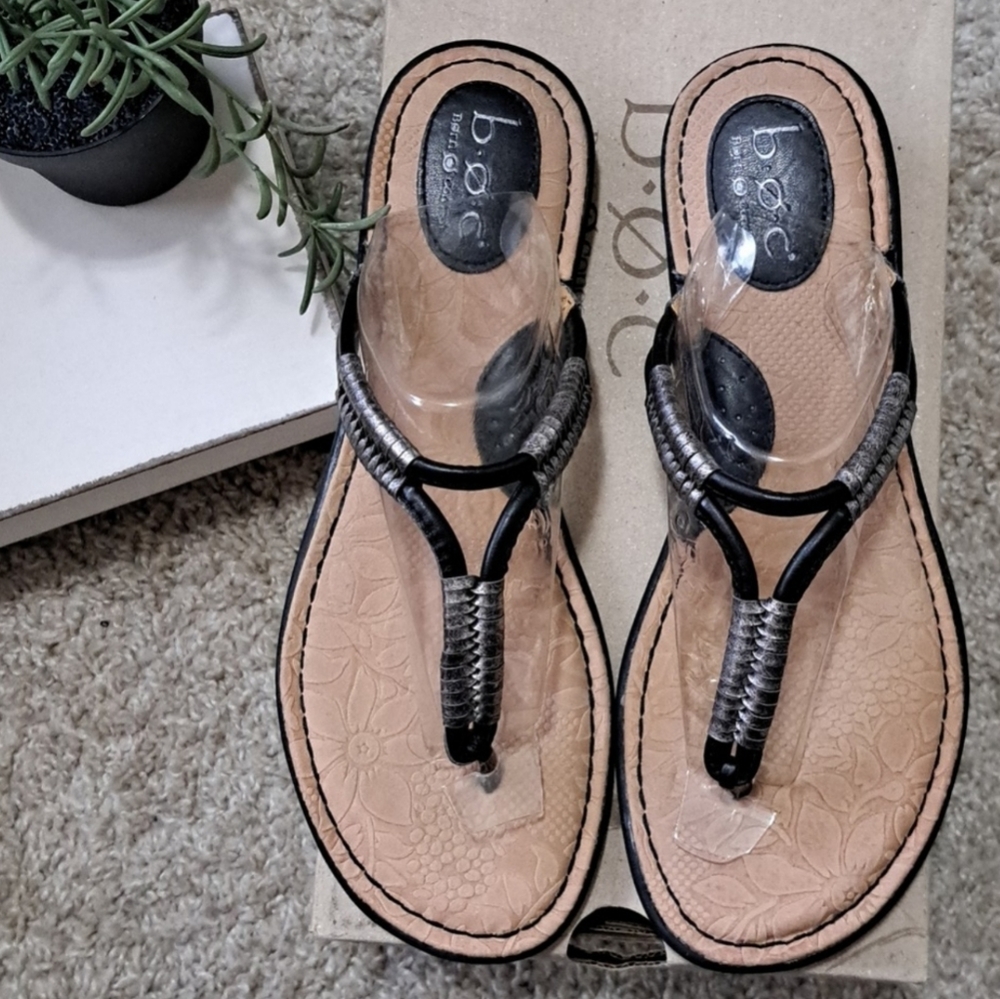 BOC Reverie Comfort Thong Sandals Black Metallic Pewter 10 MW